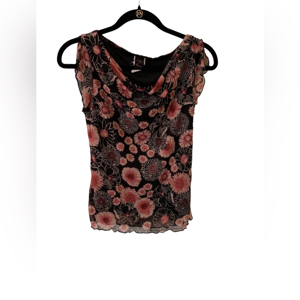 Wrapper Cowl Neck Sleeveless Top With Floral Pattern Size Medium